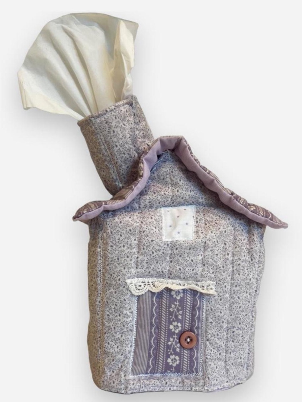 Vintage Handmade Quilted Tissue Pepper Cover House with Chimney CottageCore Cute